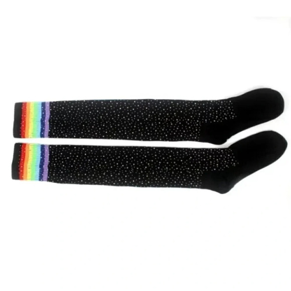 Black Knee High Rainbow Rhinestone Stocking - Picture 4 of 7